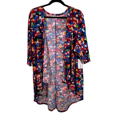 LuLaRoe LINDSAY Colorful Stretch Red Cardigan Shrug Kimono 3/4 Sleeves SMALL S - Image 1 of 4