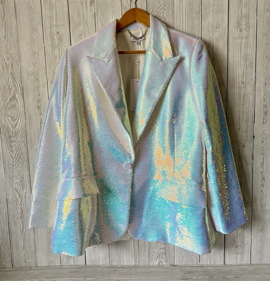 Nadine Merabi Sequin Blazer White Iridescent Jacket Size XL UK 16 Party Cocktail - Image 1 of 4