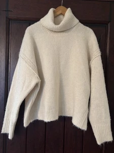 New XS Top Shop  Long Sleeve Oversized  Turtleneck Sweater Fits LARGE Ivory - Picture 1 of 2