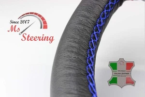 FOR ACURA ILX 13-13 BLACK LEATHER STEERING WHEEL COVER ROYAL BLUE STIT - Picture 1 of 5