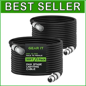 50ft DMX Stage Lighting Cable 2-Pack - Heavy Duty XLR Male Female Connectors - Picture 1 of 10