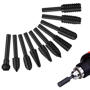 10pcs Rotary Burr File Bits 1/4" Shank Wood Carving Rotary Rasp for Die Grinder - Picture 1 of 8