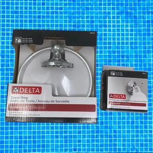 NUEVO Lote 2 x Anillo Toalla Cromo Brillante Colección Delta Greenwich y Gancho para Bata Nuevo con Etiquetas - Imagen 1 de 6