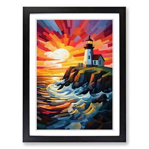 Leuchtturm Kubismus Wandbild Kunstdruck gerahmt Leinwand Bild Poster Deko Wohnzimmer - Bild 1 von 8