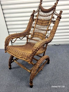 A.H. ORDWAY PLATFORM ROCKING CHAIR LATE 19TH CENTURY WICKER VICTORIAN - Picture 1 of 5