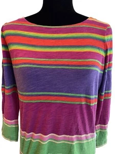 Ralph Lauren Top Shirt Women’s M MultiColor Striped 100% Cotton 3/4 Sleeves - Picture 1 of 10