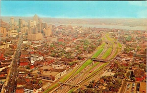 Vintage POSTCARD DETROIT MICHIGAN JOHN LODGE FREEWAY AERIAL VIEW ~ Ships FREE - Picture 1 of 2