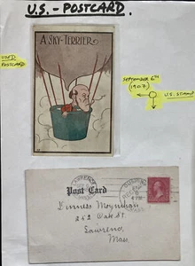 1907 Cushing MA USA Picture Postcard Cover Early Aviation A Sky Terrier - Picture 1 of 3