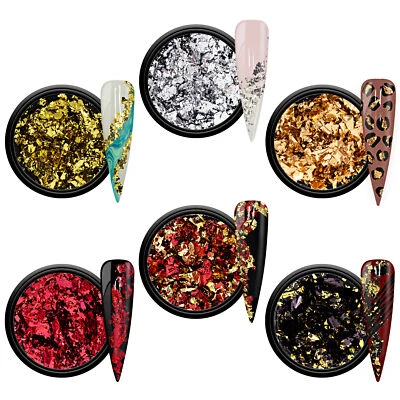 Nail Art Soft Foil Flakes Set Glitter Glitzer Glimmer Chrome Gold Sliber Döschen