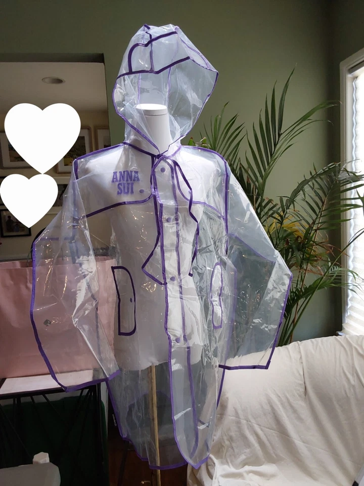 Anna Sui Women's Clear Designer Logo Hooded With Brim Raincoat Jacket Poncho S M - Image 1 of 4