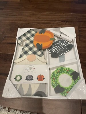 Letrero de gnomo Transpac MDF con iconos intercambiables 3 estaciones cambiantes Foto 1 de 4