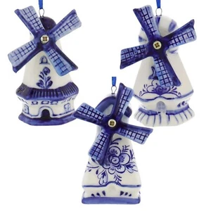Delft Blue Windmill Ornaments, 3 Assorted - Picture 1 of 8