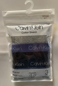Calvin Klein Boys' Cotton Briefs 3pk Black White Blue Heather Grey Green S (6-7) - Picture 1 of 3