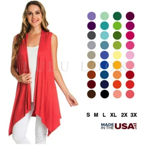 Womens Sleeveless Solid Cardigan Asymmetrical Hem Open Front Wrap Drape Wrap USA - Picture 1 of 46