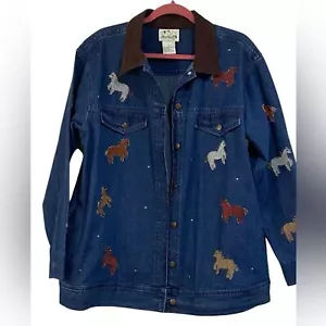 Quacker Factory Horse Themed Denim Jacket Barn Chore Coat - Picture 1 of 9