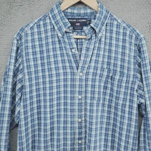 Ralph Lauren Sport Mens M Blue Plain Button Down Long Sleeve Shirt - Picture 1 of 15