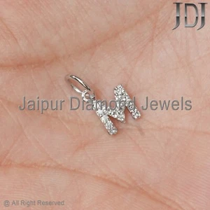Genuine Diamond Solid 14k White Gold Small M Initial Letter Alphabet Pendant - Picture 1 of 20