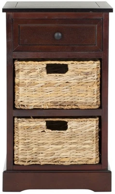 Casa Colección Carrie Cereza Oscura/Mimbre Natural 3 Cajones Almacenamiento Nightsta... Foto 1 de 4