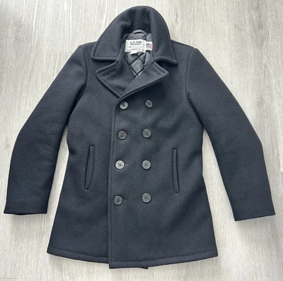 Schott U.S.740N Pea Jacket Long Sleeve Wool Black Size 36 Long USA-Made Men’s - Image 1 of 4