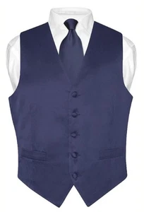 Biagio Men's SILK Dress Vest & NeckTie Solid NAVY BLUE Color Neck Tie Set - Picture 1 of 4