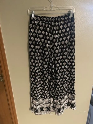Pantalones para mujer Angie medianos negros beige estampado boho pierna ancha cintura palazzo Foto 1 de 4