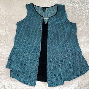 Worthington Woman Tank Blouse Sleeveless Top Plus Size 2X Blue Black Floral - Picture 1 of 3