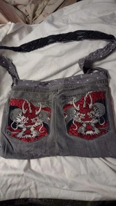 Unique Dragon Jeans Bag Denim Embroidery Purse Handmade - Picture 1 of 4