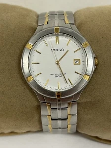 SEIKO 7N32-0AK0 7N32-0AM8 Date White Dial Two Tone 36mm Men's Watch - Picture 1 of 16