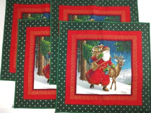 Christmas Cloth Placemats Santa Toys Deer 17"x17" Lot of 4 Used - Picture 1 of 6