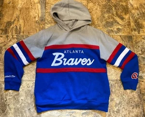 Mitchell & Ness MLB Atlanta Braves Retro Cooperstown Hoodie Kids Youth 10/12 - Picture 1 of 8
