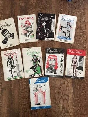 1955 9 Issues of Exotique Magazine Bettie Page Rare 1-2, 4-10 Complete AS IS - Image 1 of 4
