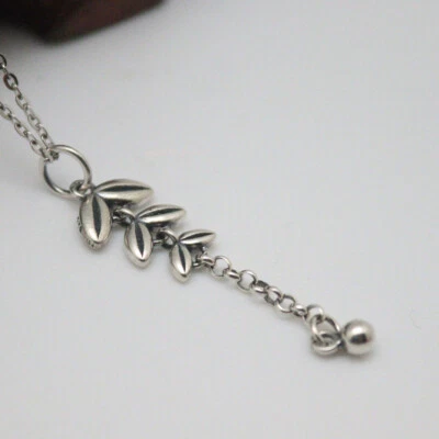 Echt 925 Sterling Silber Damen Herren langes Blatt Quaste Anhänger Accessoire 44*11mm - Bild 1 von 3