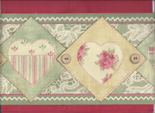 * WALLPAPER BORDER COUNTRY LACE QUILTED PATCHWORK HEART LACE BUTTON FLORAL 