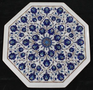 18" Marble Table Top Lapis Inlay Pietra dura​ Work Home Decor And Garden - Picture 1 of 1
