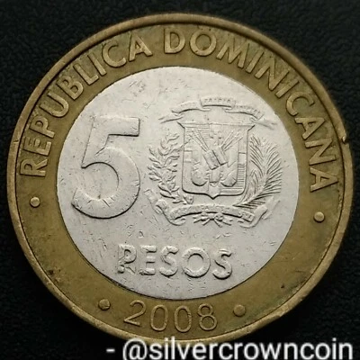 Dominicana Republic 5 Pesos 2008. KM#89. Bimetallic coin. Sanchez. - Image 1 of 4