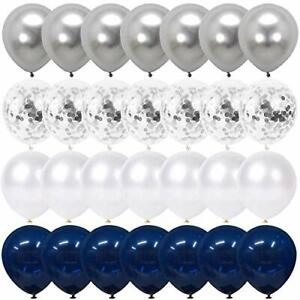 Navy Blue and Silver Confetti Balloons 50 pcs 12 inch White Pearl and Silver ...