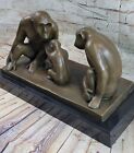 Sculpture Statue - 2 Gorilla with Baby - Excellent Detail - Marble Base Figurin