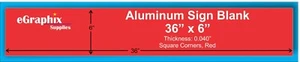 RED Aluminum Sign Blank, 36" x 6" x 0.040", Squared Corners, Indoor/Outdoor - Picture 1 of 1