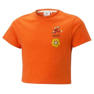 PUMA Liberty Tee Graphic Crew Neck Short Sleeve T-Shirt Youth Girls Orange Casua - Picture 1 of 2
