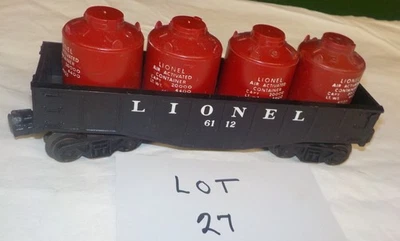 LIONEL POSTWAR #6112 GONDOLA W/4 LETTERED CANISTERS - Image 1 of 2
