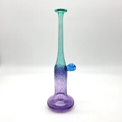 Vintage Kosta Boda Bertil Vallien Windpipe 9" Vase Art Glass Purple Green Blue - Image 1 of 4