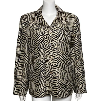 Jaqueta feminina vintage 100% seda tamanho 14 estampa de zebra silkland forrada com botões - Imagem 1 de 4