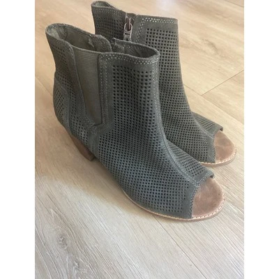 Toms booties women’s size 8.5 gray leather peep toe ankle boot - Image 1 of 4