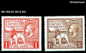 GB 1925 SC 203-4 BRITISH EMPIRE EXPO 1925 VERMILION & BROWN 1p & 11/2 p MVLH F/VF - Bild 1 von 2