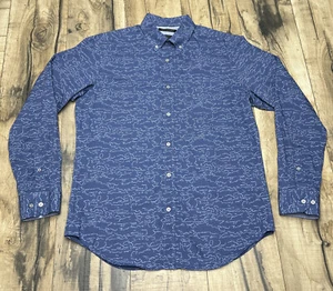 Banana Republic Slim Fit Custom 078 Wash Shirt Medium Blue Dusk Print Pocket LS - Picture 1 of 13