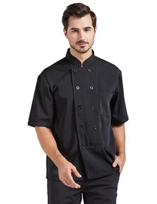 Short Sleeve Chef Coat Black Button Light Weight Double Breasted Chef Jacket - Image 1 of 4