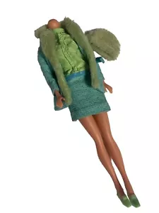 Julia Barbie "Brr-Furr" #1752 1969 Aqua Coat Dress Mod Belt Heels Tag Rare Vtg - Picture 1 of 5