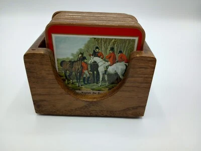 Винтажные пробковые подставки Pimpernel Fox Hunting Scenes набор из 12 штук с деревянным держателем - Изображение 1 из 4