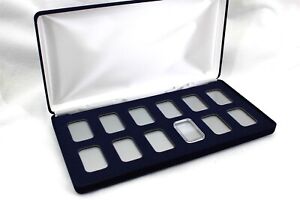 Velvet Display Box for 12 Silver 1oz Bars with QTY=12 Airtite Holder Capsules