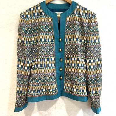 Chaqueta Blazer Adrianna Papell Para Mujer De Colección 100% Seda Talla 8 Completamente Forrada Verde Azulado Carrera Foto 1 de 4